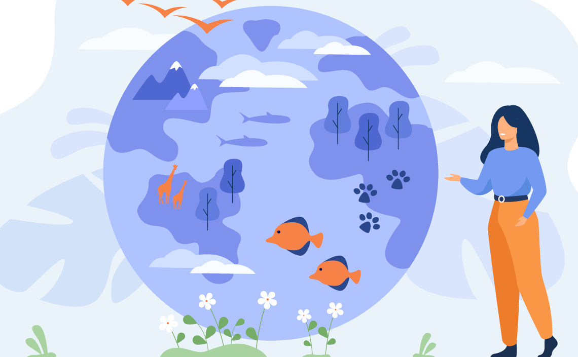 an illustration of an ecosystem of diverse animals