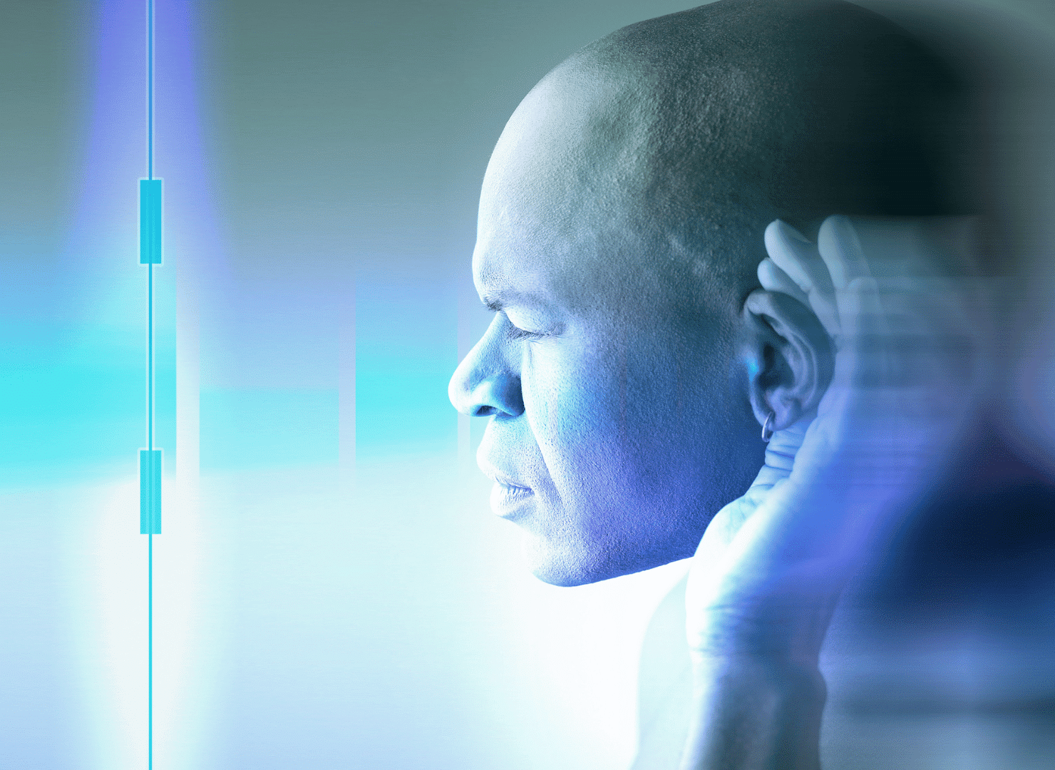 Man listens to different sounds