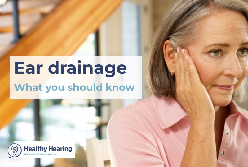 A woman grabs her ear. Text says
