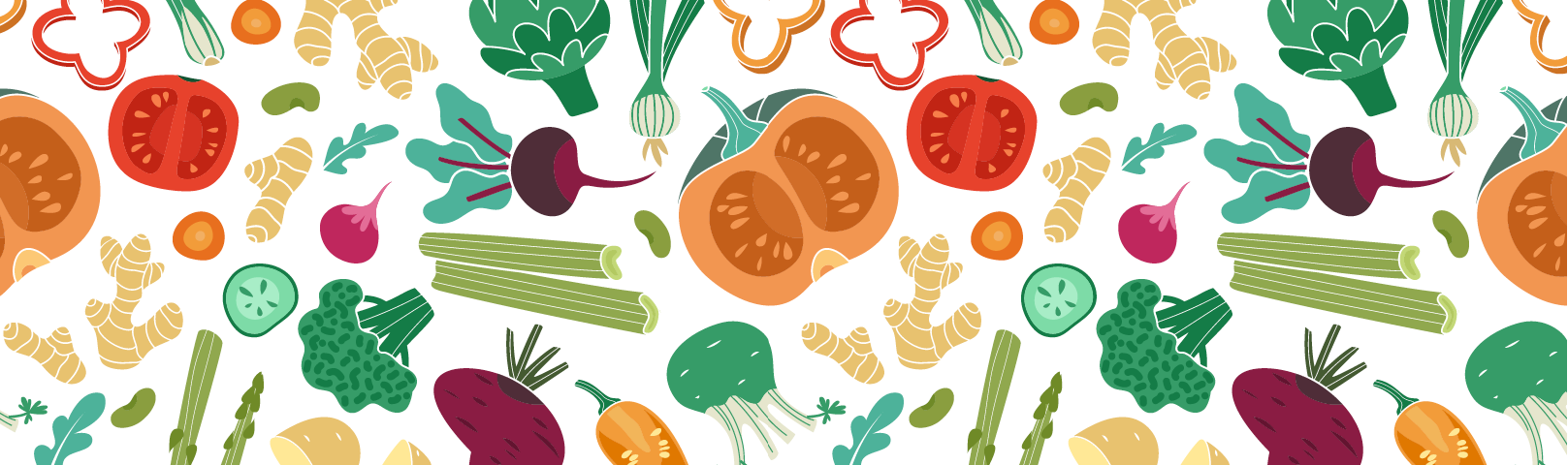 Illustration of a variety of colorful fruits and vegetables